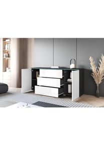 Home Affaire, Sideboard &raquo;VERA, grifflos&laquo; verstellbare Einlegeb&ouml;den, Wahlweise mit oder ohne Beleuchtung, matera anthrazit/wei&szlig; Hochglanz, B/H/T: 150 