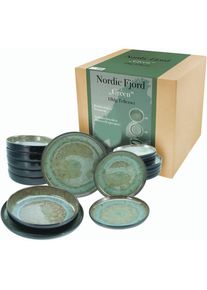 Creatable, Teller-Set &raquo;Nordic Fjord&laquo; je 6 Speiseteller 26 cm, Suppenteller 22, 5 cm, Dessertteller 19, 5 cm, gr&uuml;n, Steinzeug, 18 Stk., gr&uuml;n