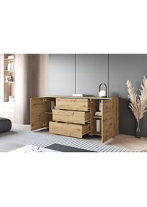 Home Affaire, Sideboard &raquo;VERA, grifflos&laquo; verstellbare Einlegeb&ouml;den, Wahlweise mit oder ohne Beleuchtung, Eichefarben artisan, B/H/T: 150 cm x 67,9 cm 