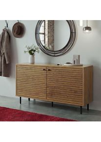 Garderobenkommode HWC-N78, Kommode Schrank, skandinavischer Stil Metall Holz Melamin MVG 53x94x35cm ~ natur