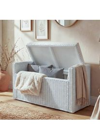 Aufbewahrungstruhe M92, Truhe Sitzbank Garderobenbank, Kissen Kubu Rattan 88cm ~ wei&szlig;
