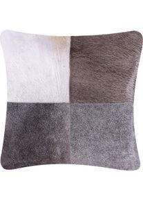 Beliani, Dekokissen, Dekokissen Rindsleder geflickt 45 x 45 cm grau NELLAD (45 x 45 cm)