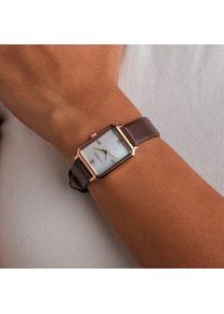 Elegant Rose Gold Women's Watch Excellencia, Blue Nacre, Genuine Leather Strap, by Holzkern