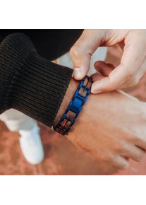 Wooden Bracelet Kanon, Walnoot and Blue Stainless Steel
