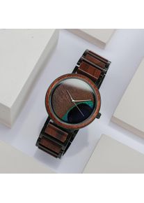 Holzkern; Wood Watch The Visionary (Walnut/Peacock feather), Unisex, Natural wood