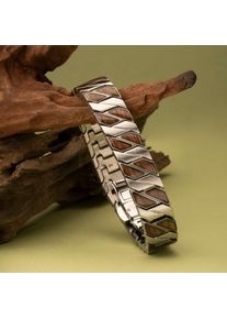 Men's Bracelet Bariton, Waterproof, Silver Stainless Steel & Walnut Wood