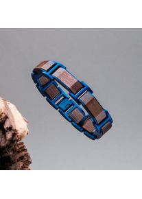 Men's Bracelet Acapella, Walnut Wood & Blue Stainless Steel