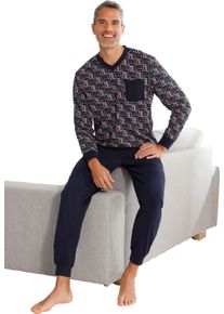 Herr Pyjamas med grafiskt m&ouml;nstrad &ouml;verdel marin-r&ouml;d, tryckt Gr&ouml;&szlig;e 48/50