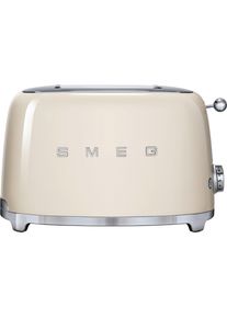 Smeg Toaster, Creme, Chromfarben, Metall, 31x19.8x19.5 cm, Kr&uuml;melschublade, Auftaufunktion, Aufw&auml;rmfunktion, Schnellstoppfunktion, automatischer Auswurf nach R&ouml;stende, automatische Zentrierung der Toastscheibe, Bagel-Funktion, K&uuml;chenger&auml;te, Toaster
