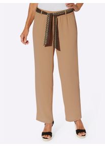 Dames Comfortbroek van cr&ecirc;pe in camel ,maat 36, WITT, 100% Polyester