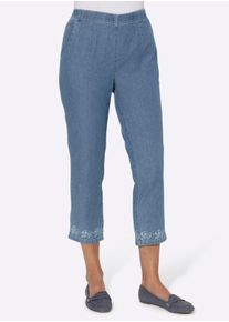 Dames 7/8-jeans met bloemenborduursel in blue-bleached ,maat 19, WITT, 100% Katoen