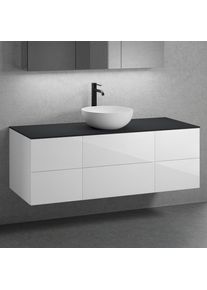 neoro n50 Meuble avec vasque l: 140,5 P: 51,5 cm, 6 tiroirs, BN0064WM+BN0421WH+2#BN0420WH+BN0408BM,