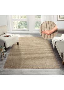 Teppich "Selma", beige, B:120cm H:19mm L:180cm, Kunstfaser, LeGer Home by Lena Gercke, Teppiche, Teppich, Hoch-Tief-Struktur, Streifen Design, weich, Wohnzimmer, Schlafzimmer