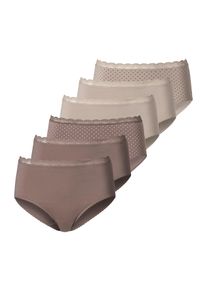 Taillenslip Vivance, Damen, Gr. 48/50, 6 Stk., grau (taupe, beige), Single Jersey, Obermaterial: 95% Baumwolle, 5% Elasthan, gepunktet, unifarben, Unterhosen Taillenslip, angenehm elastische Qualit&auml;t