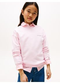 Sweatshirt Tommy Hilfiger "MINI CORP C-NECK SWEATSHIRT", M&auml;dchen, Gr. 8 (128), rosa (light pink), Sweatware, Obermaterial: 80% Baumwolle, 20% Polyester, unifarben, regular fit h&uuml;ftlang, Rundhals, B&uuml;ndchen, Sweatshirts Sweatshirt, f&uuml;r Kinder bis 16 Jahre, mit Logo-Stickerei