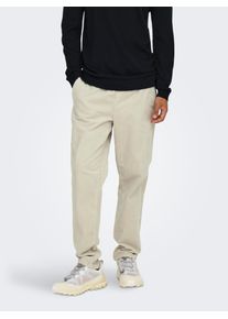 Only & Sons Cordschlupfhose ONLY & SONS "ONSLINUS TAP CORDUROY 0185 PANT NOOS", Herren, Gr. S, N-Gr, beige (silber lining), Cord, Obermaterial: 98% Baumwolle, 2% Elasthan, unifarben, regular fit lang, Hosen Cordschlupfhose, Baumwollmischung, regular fit
