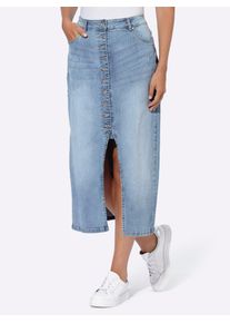 Jeansrock Heine, Damen, Gr. 48, blau (blau, bleached), 98% Baumwolle, 2% Elasthan, unifarben, wadenlang, R&ouml;cke Jeansrock