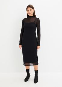 Jerseykl&auml;nning med mesh - svart - storlek 44/46 (L) - bonprix