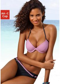 Push-Up-Bikini-Top Buffalo "Florida", Damen, Gr. 36, Cup AA, rosa (rosa, schwarz), Polyamid, kariert, kontrastfarbene Details, Bikini-Oberteile Push-Up-Bikini-Top, mit Mustermix
