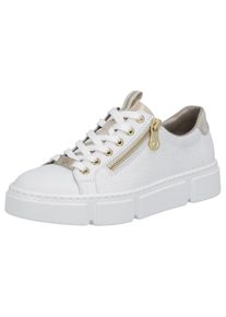 Plateausneaker Rieker, Damen, Gr. 37, gold (wei&szlig;, goldfarben), Leder, Lederimitat, Schuhe Plateausneaker, mit goldfarbenen Details, Freizeitschuh, Halbschuh, Schn&uuml;rschuh