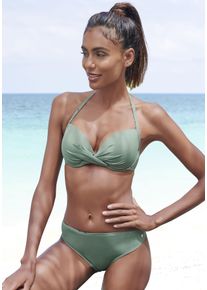 Push-Up-Bikini-Top s.Oliver "Spain", Damen, Gr. 32, Cup A, gr&uuml;n (oliv), Microfaser, Microfaser, unifarben, Bikini-Oberteile Push-Up-Bikini-Top, in Wickeloptik