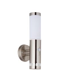 Brilliant LED Au&szlig;en-Wandleuchte &raquo;BOLE&laquo; E27 38 cm H&ouml;he, &Oslash; 8 cm, Bewegungsmelder, E27, Metall/Kunststoff, edelstahl