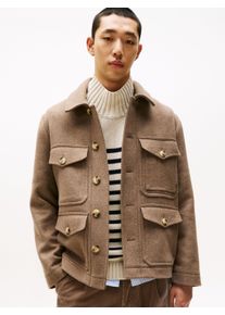 Wolljacke Tommy Hilfiger "WOOL JACKET", Herren, Gr. S, braun (coastal taupe), Web, Obermaterial: 50% Wolle, 25% Polyacryl, 20% Polyester, 5% sonstige Fasern, unifarben, regular fit normal, Rundhals, eingesetzt abgesteppte Kante, Jacken Wolljacke, Wolljacke &Uuml;bergangsjacke, Winterjacke