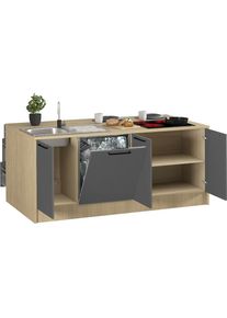 KOCHSTATION K&uuml;cheninsel &raquo;KS-Luna Breite 200 cm, H&ouml;he 90 cm&laquo; wahlweise mit Hanseatic-E-Ger&auml;ten (Geschirrsp&uuml;ler und Kochfeld)