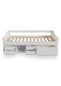 Juskys Gyerek&aacute;gy t&aacute;rol&oacute;hellyel 90 x 200 cm r&aacute;csos &aacute;gyr&aacute;cskal feh&eacute;r