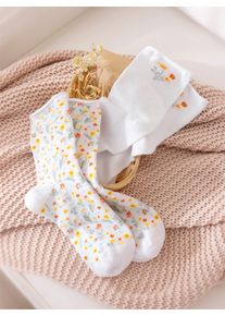 w&auml;schepur Dames Sokken met bloemetjespatroon in wit gebloemd ,maat 35-38, Witt, 80% Katoen, 18% Polyamide, 2% Elastan