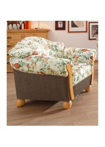 Home Affaire, Sessel &raquo;Milano, bequemer Loungesessel, Landhaus-Stil, Holz-Chatosen und -F&uuml;&szlig;e&laquo;, braun/gebl&uuml;mt, Chenille (70% Polyacryl, 30% Polyester) 