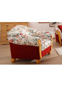 Home Affaire, Sessel &raquo;Milano, bequemer Loungesessel, Landhaus-Stil, Holz-Chatosen und -F&uuml;&szlig;e&laquo;, rot/gebl&uuml;mt, Chenille (70% Polyacryl, 30% Polyester) auf