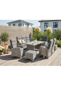 Konifera, &raquo;Monaco&laquo; Set, 4x Sessel, 1x 3er Sofa, 2x Hocker, 1x Tisch 200x100x75cm, 24 Stk. tlg. Polyrattan, Aluminium, mit verstellbaren R&uuml;ckenlehnen, 