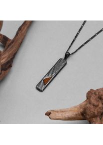 Pendant Necklace for Men, Walnut Wood and Stainless Steel in Antique Silver