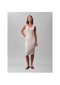 Calvin Klein Jeans, Damen, Minikleid &raquo;BABY RIB WOVEN LABEL&laquo; Ohne Tasche Figurbetonte Passform mit Rundhalsausschnitt, Vanilla Heather, N-Gr, L (42) - 