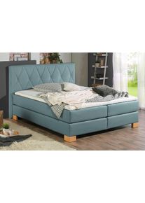 Boxspringbett Home Affaire "Merino", blau (petrol), B:208cm L:211cm, Struktur fein (100% Polyester), Komplettbetten, Boxspringbett, incl. Kaltschaumtopper, 5, Breiten, 2 H&auml;rtegrade, 3 Ausf&uuml;hrungen