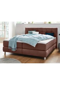 Boxspringbett Home Affaire "Salo XXL", braun, B:214cm L:231cm, Komplettbetten, Boxspringbett, in Samtoptik oder Struktur, 6 Breiten in &Uuml;berl&auml;nge 220cm, 4 H&auml;rtegrade