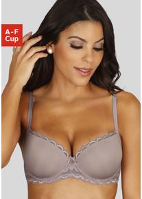 Schalen-BH Lascana "Evita", Damen, Gr. 95, Cup E, beige (sand), Microtouch, Obermaterial: 90% Polyamid, 10% Elasthan, BHs Schalen-BH, mit feiner Spitzenborte, Dessous
