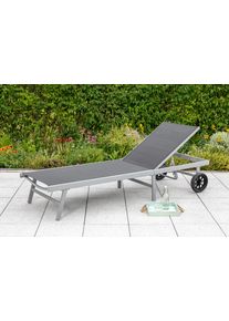 Gartenliege Merxx, schwarz (schwarz, silber), Obermaterial: 100% Polyester, Gartenliegen, Gartenliege, Alu/Textil, verstellbar