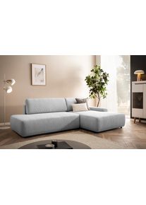 Ecksofa Home Affaire "TORGE, Schlafsofa Cord, Samtvelours u. Strukur fein, Couch in L-Form", grau (hellgrau), B:276cm H:82cm T:164cm, 100% Polyester, Sofas, Ecksofa, Schlaffunktion und Bettkasten, Liegefl&auml;che: 210x125 cm, neues Design