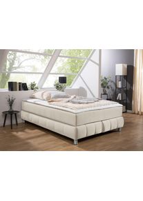 Boxspringbett Home Affaire "Salo", beige, B:146cm L:206cm, Komplettbetten, Boxspringbett, Ohne Kopfteil, inkl. Topper, auch in &Uuml;berl&auml;nge 220 cm