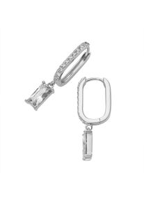 Paar Creolen Firetti "Schmuck Geschenk Silber 925 Ohrschmuck Ohrringe baquettef&ouml;rmig", silberfarben, kristallwei&szlig;, kristallwei&szlig;, Ohrringe, Damen, Silber 925 (Sterlingsilber), Paar Creolen, mit Zirkonia (synth.)