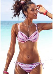 B&uuml;gel-Bikini Venice Beach, Damen, Gr. 40, Cup B, rosa (lachs, bedruckt), Polyamid, bedruckt, gestreift, Bikini-Sets B&uuml;gel-Bikini, mit H&auml;kelkanten