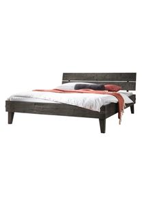 Bettgestell Hasena "Aloa", grau (grau, grau), B:126cm H:87cm L:216cm, Betten, Bettgestell, Akazie massiv, mit Massivholzkopfteil, zwei verschiedene Liegeh&ouml;hen