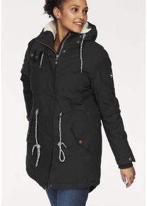 Funktionsparka Polarino, Damen, Gr. 58, schwarz, Web, Obermaterial: 54% Polyester, 46% Baumwolle. Futter: 100% Polyester. Futter R&uuml;ckenteil: 100% Polyester. Wattierung: 100% Polyester, Fellimitat, Windstopperb&uuml;ndchen mit Druckkn&ouml;pfen,verstellbar, Jacken Funktionsparka, Obermaterial wasser-/winddicht & atmungsaktiv, verschwei&szlig;te N&auml;hte