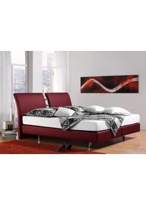 Boxspringbett Home Affaire "Polo", rot (bordeaux), B:155cm L:220cm, Matratzenbezug: Drell (60% Baumwolle, 40% Polyester), Komplettbetten, Boxspringbett, in 3 Matratzenarten, 3 Breiten und 4 Farben