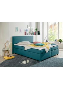 Boxspringbett Home Affaire "Eliana", blau (petrol), B:187cm L:230cm, Komplettbetten, Boxspringbett, inkl. Topper, in 4 Breiten, 3 Matratzenarten und 2 H&auml;rtegraden