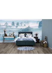 Boxspringbett Home Affaire "Nordica", blau (dunkelblau), B:180cm L:208cm, Struktur (100% Polyester), Komplettbetten, Boxspringbett, inkl. Topper, auch in &Uuml;berl&auml;nge 200/220 cm