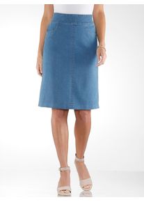 Jeansrock CLASSIC BASICS, Damen, Gr. 52, blau (blau, bleached), 81% Baumwolle, 17% Polyester, 2% Elasthan, unifarben, knielang, R&ouml;cke Jeansrock