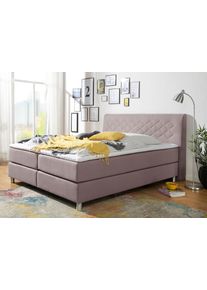 Boxspringbett Home Affaire "Parla", rosa (flamingo, rose), L:218cm, 100% Polyester, Komplettbetten, Boxspringbett, incl. Topper, 4 Farben in 4 Breiten, 2 H&auml;rtegraden, 3 Matratzenarten
